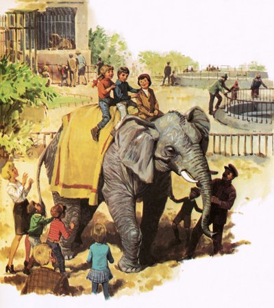 Kinder reiten auf Jumbo im Londoner Zoo von English School