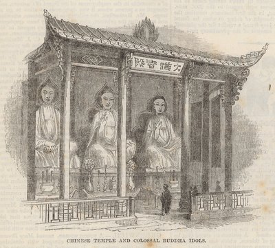 Chinesischer Tempel und kolossale Buddha-Idole von English School