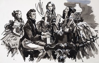 Chopin mit weiblichen Bewunderern von English School