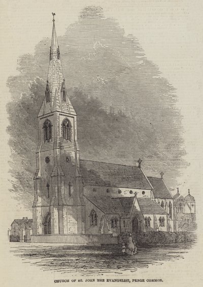 Kirche St. Johannes der Evangelist, Penge Common (Stich) von English School