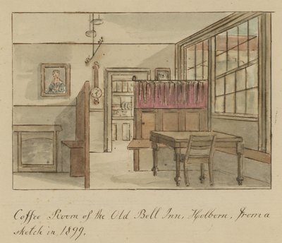 Kaffeeraum der Alten Bell Taverne, Holborn, London, nach einer Skizze von 1899 von English School
