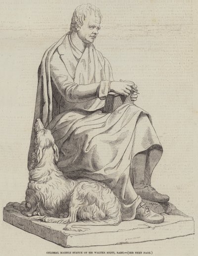 Kolossale Marmorstatue von Sir Walter Scott, Baronet (Gravur) von English School