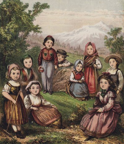 Kontinentale Kinder (Farblithografie) von English School