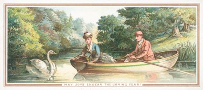 Paar im Ruderboot, Neujahrskarte von English School