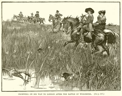 Cromwell auf dem Weg nach London nach der Schlacht von Worcester von English School