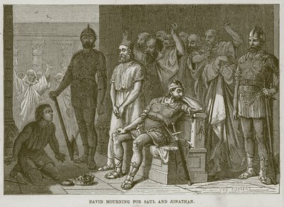 David trauert um Saul und Jonathan, Illustration aus der Kinderbibel, ca. 1880 von English School