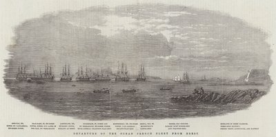 Abfahrt der französischen Ozeanflotte aus Brest (Gravur) von English School