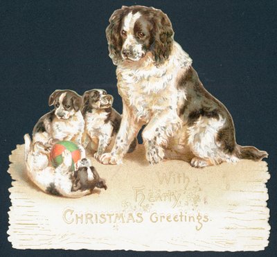Hund und Welpen, Weihnachtskarte von English School