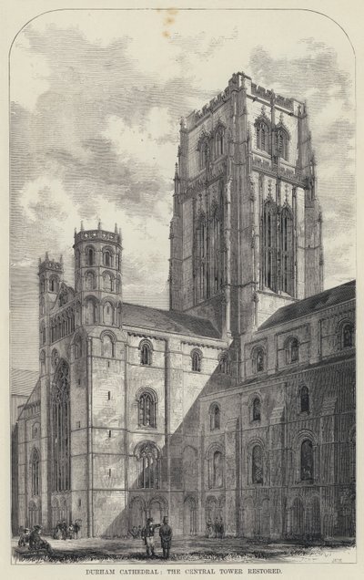 Durham Kathedrale, der zentrale Turm restauriert (Gravur) von English School