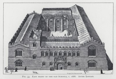Ostfront der alten Schulen, ca. 1688, nach Loggan von English School