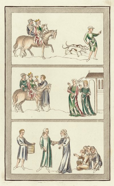 Edward der Märtyrer, seine Ermordung, Thomas Beckets Eltern (kolorierte Gravur) von English School