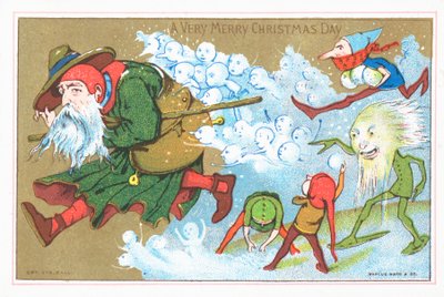 Elfen jagen den Weihnachtsmann, Weihnachtskarte von English School