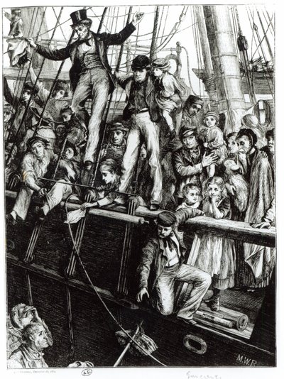Auswanderer verlassen Alt-England, aus der Zeitschrift The Graphic, 18. Dezember 1869 von English School