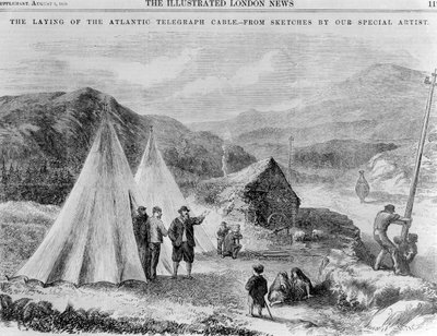 Lager der Arbeiter der Telegraphengesellschaft auf der Straße zwischen Killarney und Valencia von English School