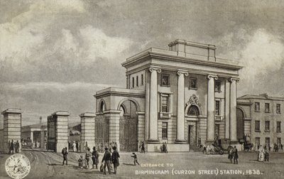 Eingang zum Bahnhof Birmingham (Curzon Street), 1838 von English School