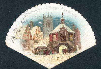 Fächerförmige viktorianische Weihnachtskarte von English School