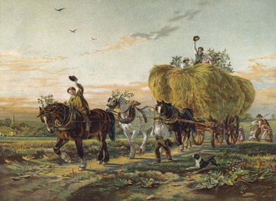 Bauern kehren mit Heuwagen von den Feldern zurück von English School