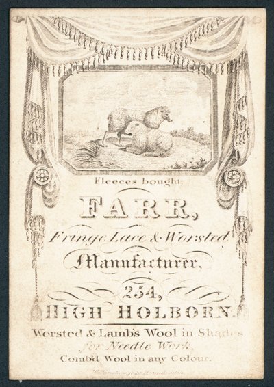 Farr, Hersteller von Fransen, Spitzen und Wolle, Visitenkarte von English School