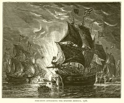 Brandschiffe greifen die spanische Armada an, 1588 von English School
