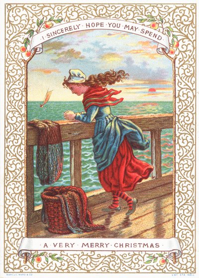 Fischerin schaut aufs Meer, Weihnachtskarte von English School