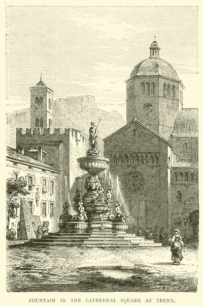 Brunnen auf dem Domplatz in Trient von English School