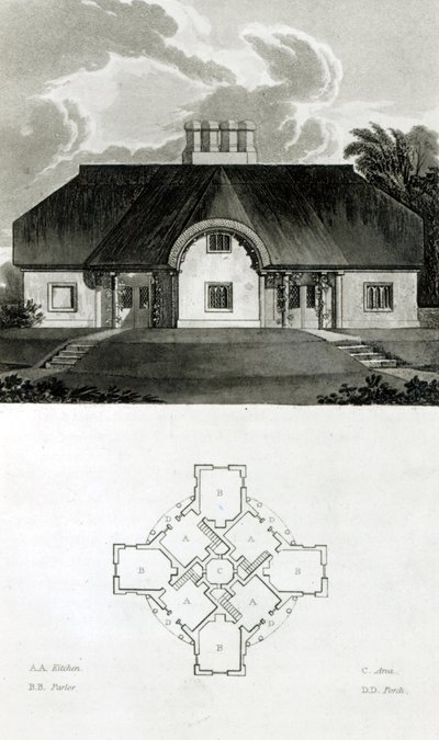 Vier Cottages, 1818 von English School