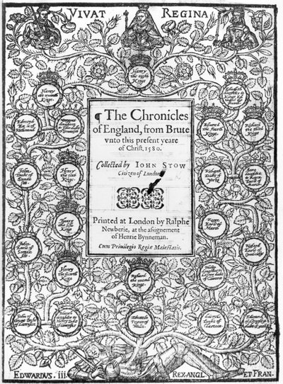 Frontispiz der Chroniken von England von John Stow (ca. 1525-1605), 1580 von English School