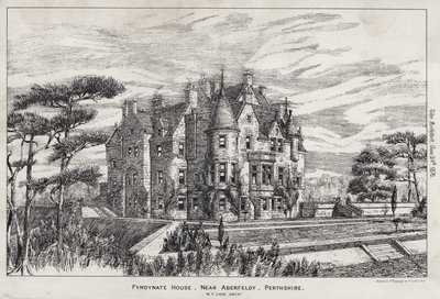 Fyndynate House, nahe Aberfeldy, Perthshire (Gravur) von English School