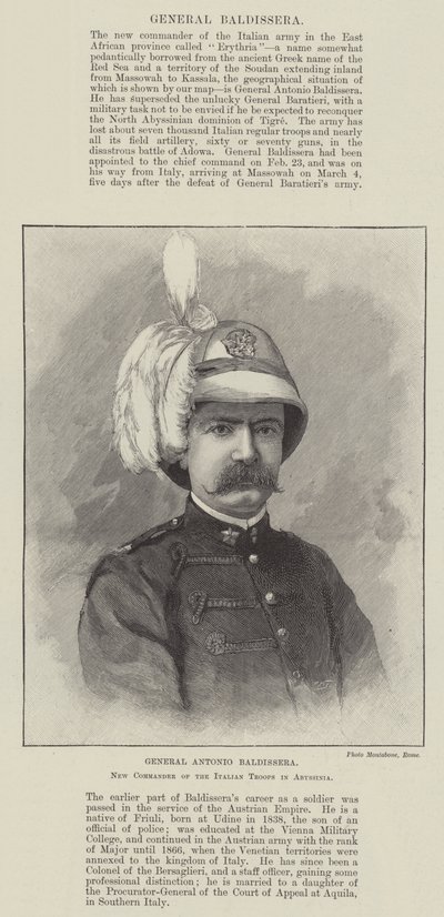 General Antonio Baldissera, neuer Kommandeur der italienischen Truppen in Abessinien (Stich) von English School