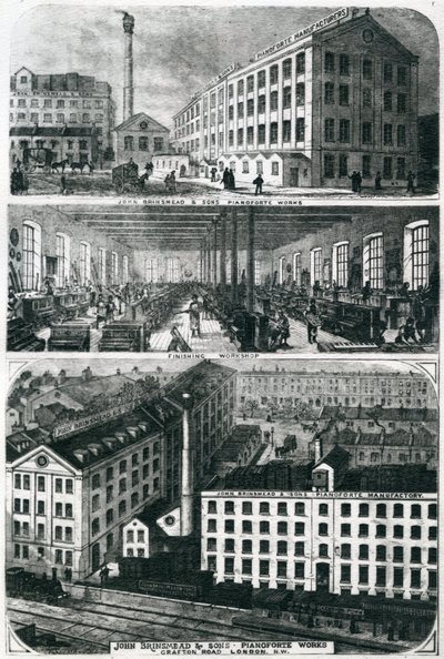 Gesamtansicht der Pianofortefabrik von John Brimsmead & Sons, Grafton Road, Kentish Town, London von English School