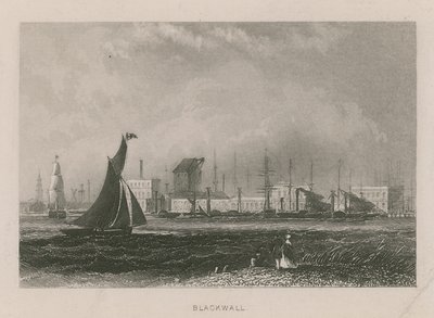 Gesamtansicht der Boote auf der Themse bei Blackwall von English School
