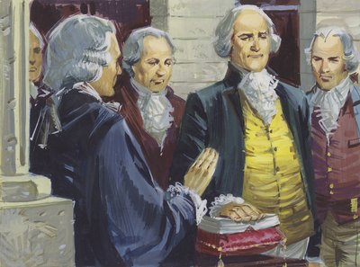 George Washington wird als erster Präsident Amerikas in New York vereidigt von English School