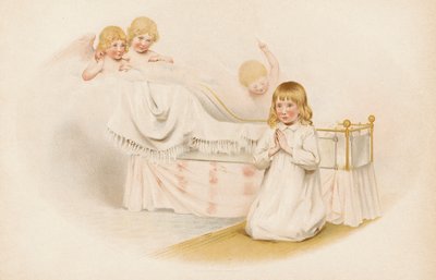Mädchen betet an ihrem Bett von English School