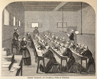Mädchenschule im Tothill Fields Prison, Illustration aus The Criminal Prisons of London and Scenes from Prison Life von Henry Mayhew und John Binny, veröffentlicht 1862 von English School