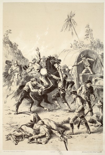 Gold-Eskorte von Busch-Rangern angegriffen, aus Die Geschichte von Australasien von David Blair, McGrady, Thomson und Niven, 1879 von English School