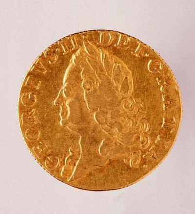 Goldene englische Guinea, Regierungszeit von König George II (1714-1760) 18. Jahrhundert. Durchm. 2,5 cm Neapel, Archäologisches Museum von English School