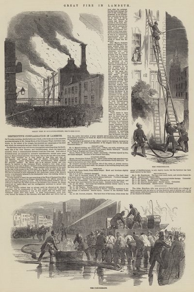 Großes Feuer in Lambeth (Stich) von English School