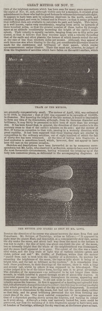Großer Meteor am 27. November (Stich) von English School
