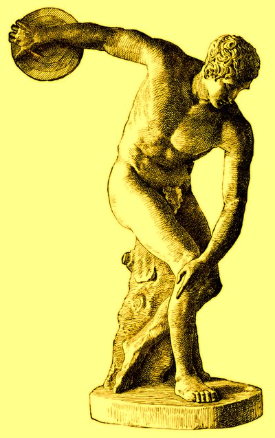 Griechischer Athlet, der den Diskus wirft, Illustration aus Cassells Illustrierter Universalgeschichte von Edward Ollier, 1890 von English School