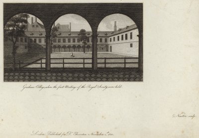 Gresham College, wo die ersten Treffen der Royal Society stattfanden von English School