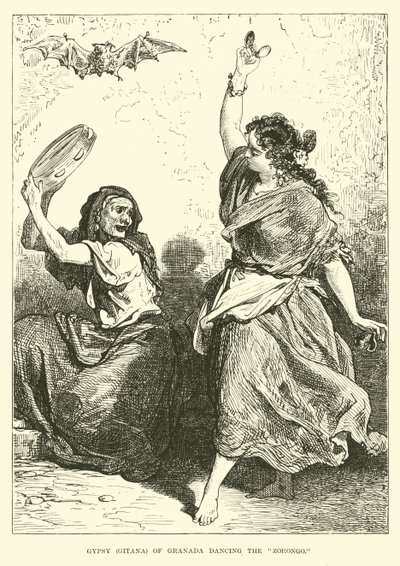 Zigeunerin, Gitana aus Granada, tanzt den Zorongo von English School