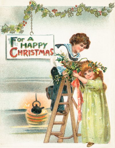 Weihnachtsschmuck aufhängen, Weihnachtskarte von English School