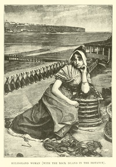 Helgoländerin, mit der Felseninsel im Hintergrund von English School