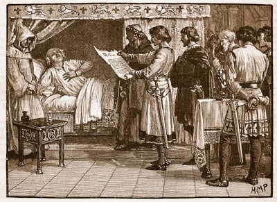 Heinrich erhält die Nachricht von Johns Verrat, Illustration aus Cassells Illustrierter Geschichte Englands von English School