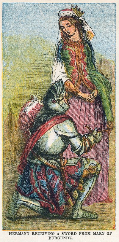 Hermann erhält ein Schwert von Maria von Burgund von English School