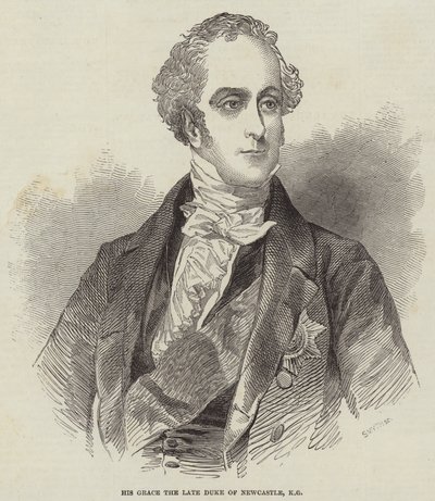 Seine Gnaden der verstorbene Herzog von Newcastle, KG (Gravur) von English School