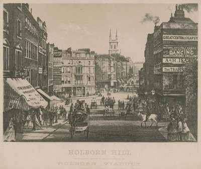 Holborn Hill, wie er vor dem Bau des Holborn-Viadukts aussah von English School