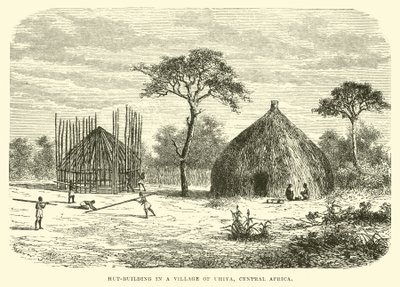 Hüttenbau in einem Dorf von Uhiya, Zentralafrika von English School