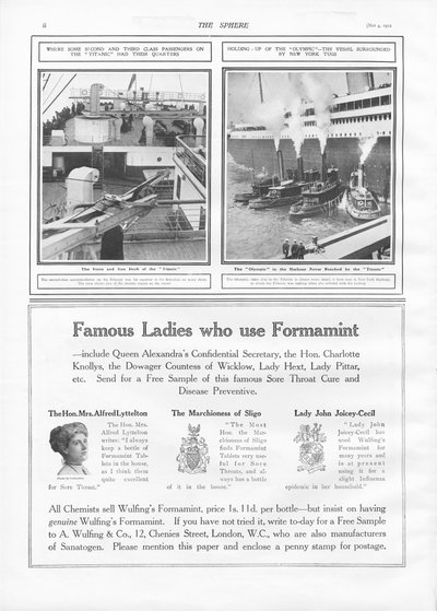 Illustrationen der Titanic und Olympic, aus The Sphere, 04. Mai 1912 von English School