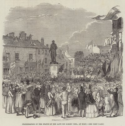 Einweihung der Statue des verstorbenen Sir Robert Peel in Bury (Gravur) von English School